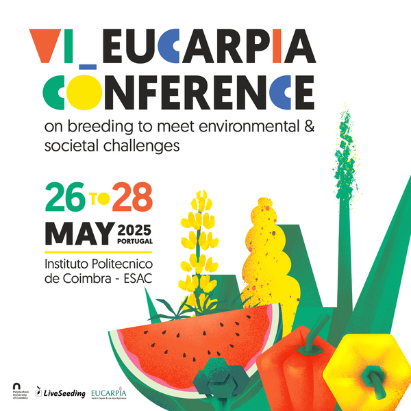 Banner for the 7th EUCARPIA Conference on breeding to address environmental and societal challenges, held from 26–28 May 2025 at the Instituto Politecnico de Coimbra, Portugal.